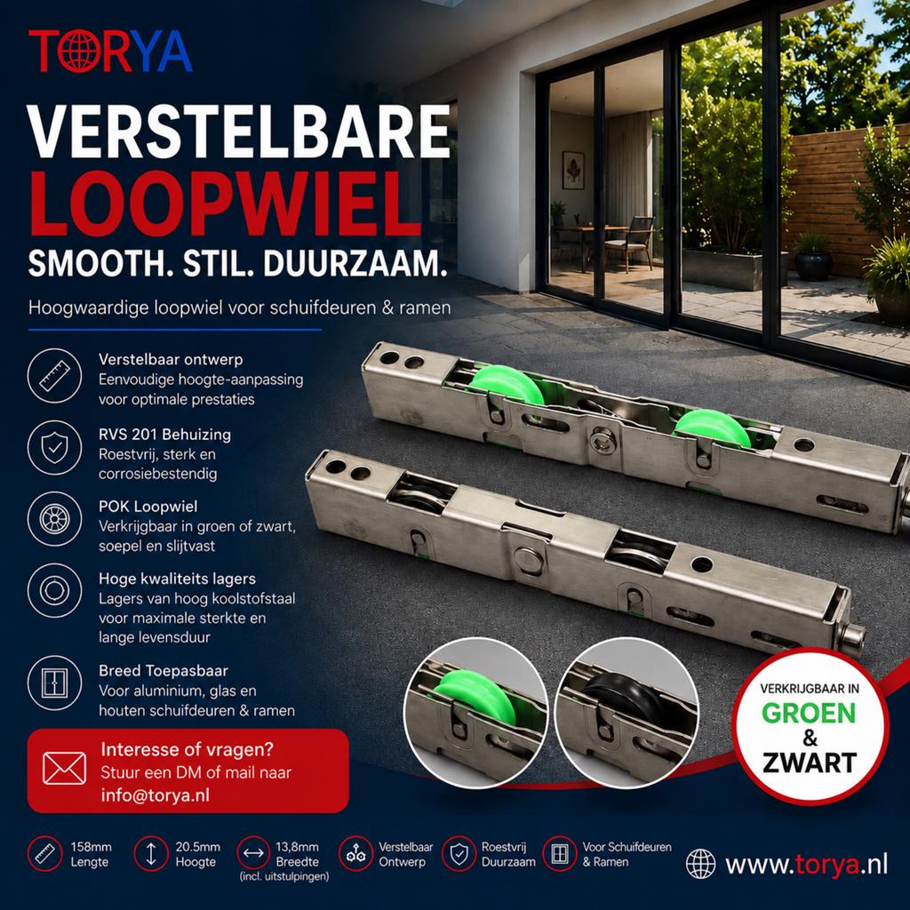 Verstelbare loopwiel 2 stuks voor glazen schuifwand (10 mm), Overige materialen, 3704TR, Overige typen, Nieuw
