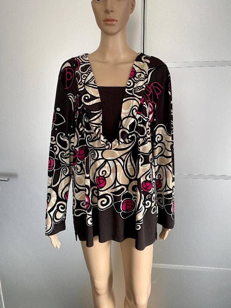 K208 Samoon maat 46=XL lange blouse top beige zwart roze, Kleding | Dames, Maat 46/48 (XL) of groter, Ophalen of Verzenden, Zo goed als nieuw