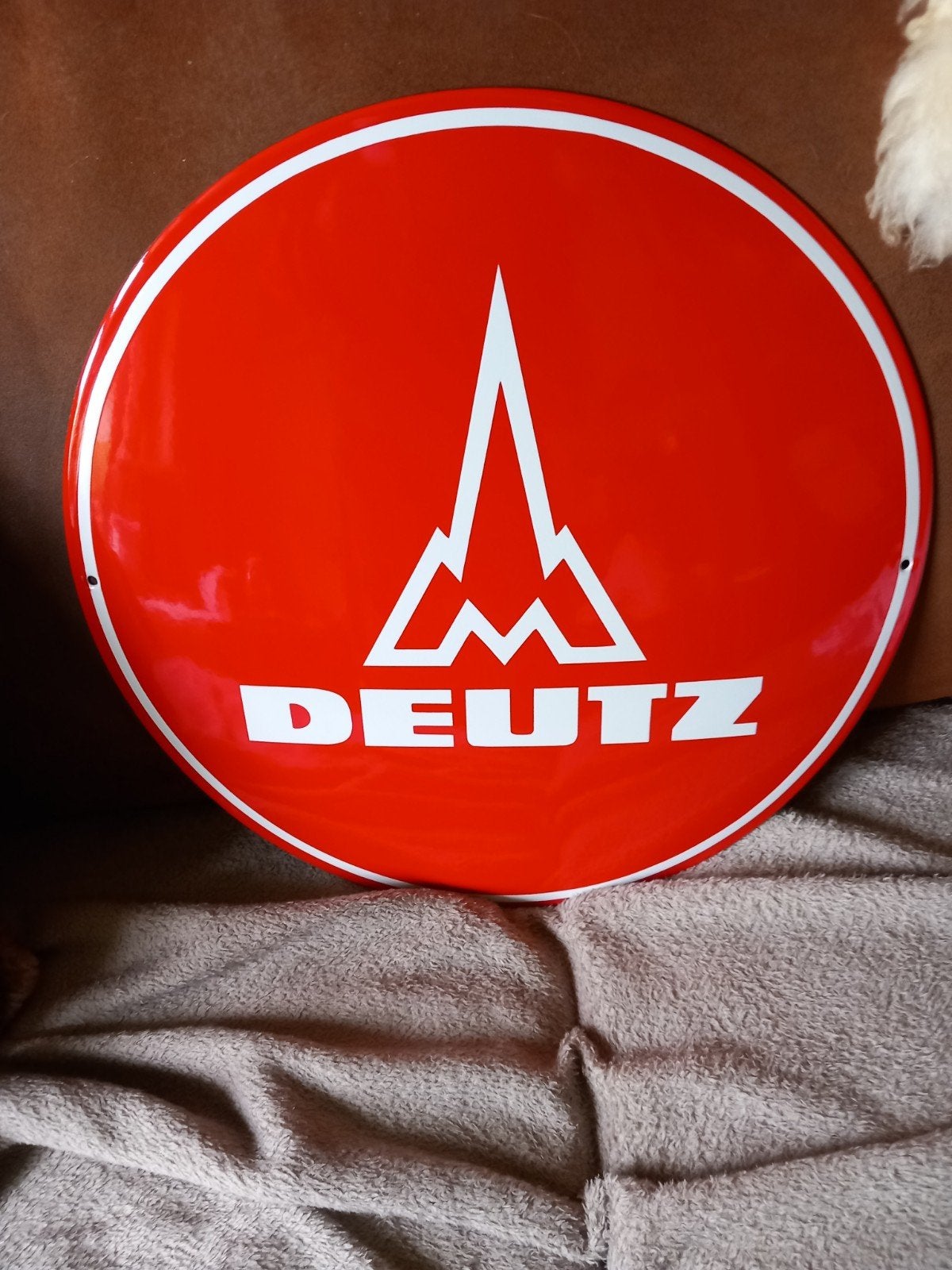 Super mooi groot emaile bord  Deutz 40cm  rond, Ophalen of Verzenden, Zo goed als nieuw, Reclamebord
