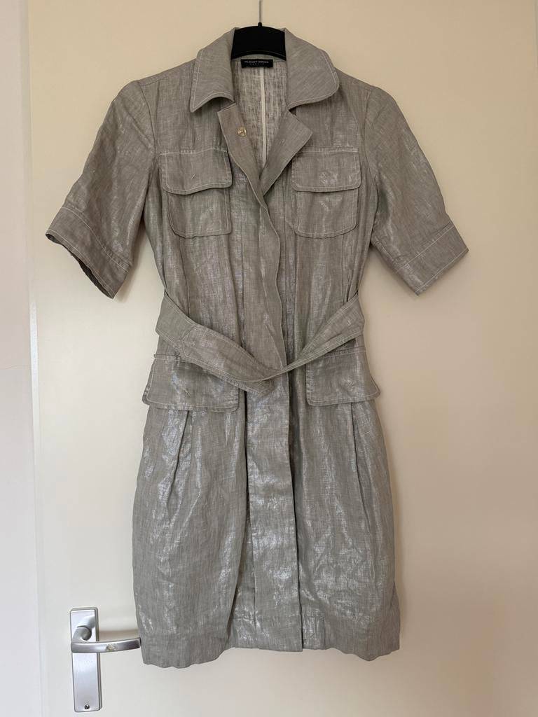 Linnen jurk / duster van kwaliteitsmerk, Kleding | Dames, Jurken, Zo goed als nieuw, Maat 38/40 (M), Grijs, Knielengte, Ophalen of Verzenden