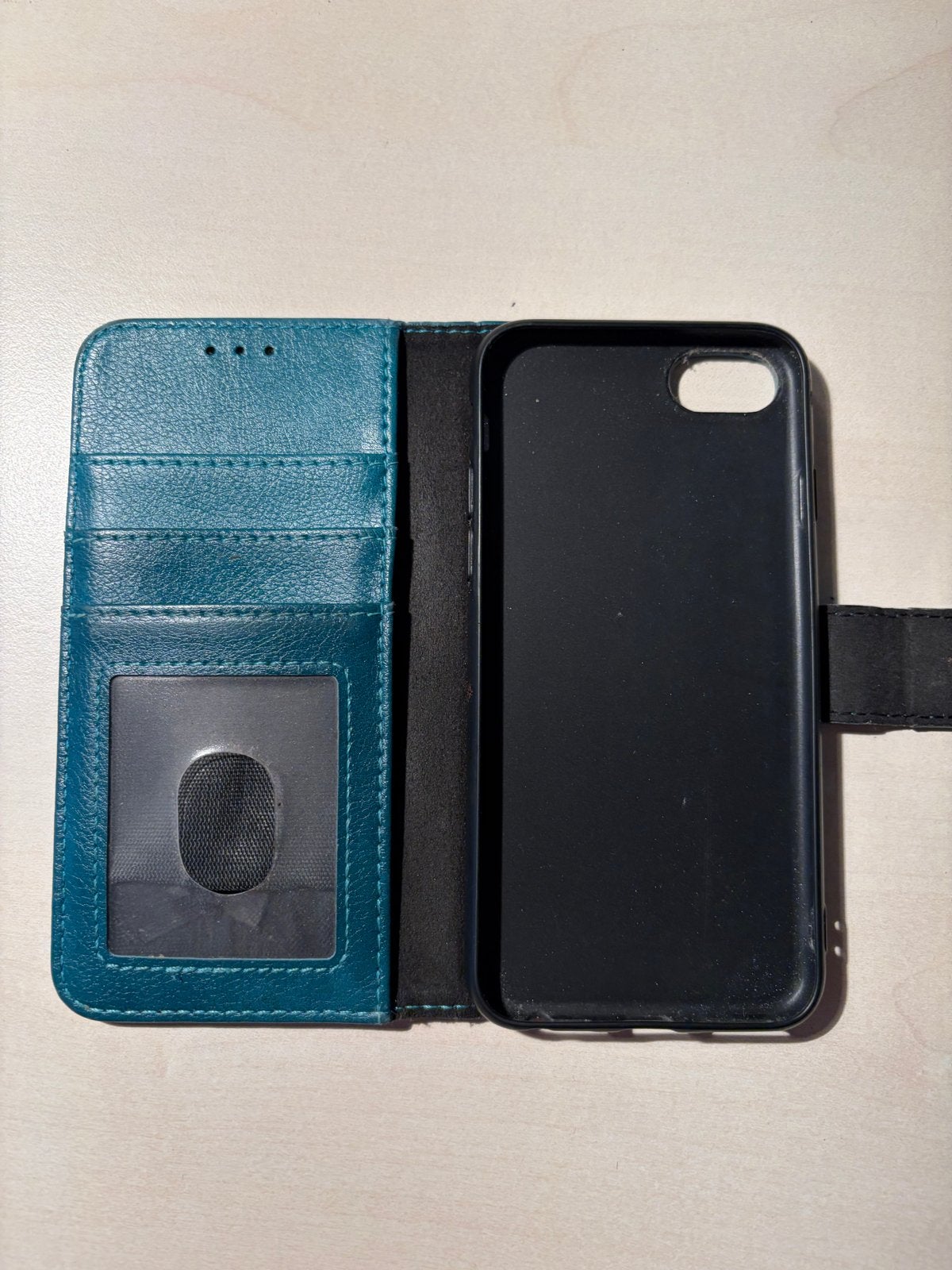 Turquoise iPhone hoesje met pasjeshouder, Pasjeshouder, Gebruikt, Overige merken, Blauw