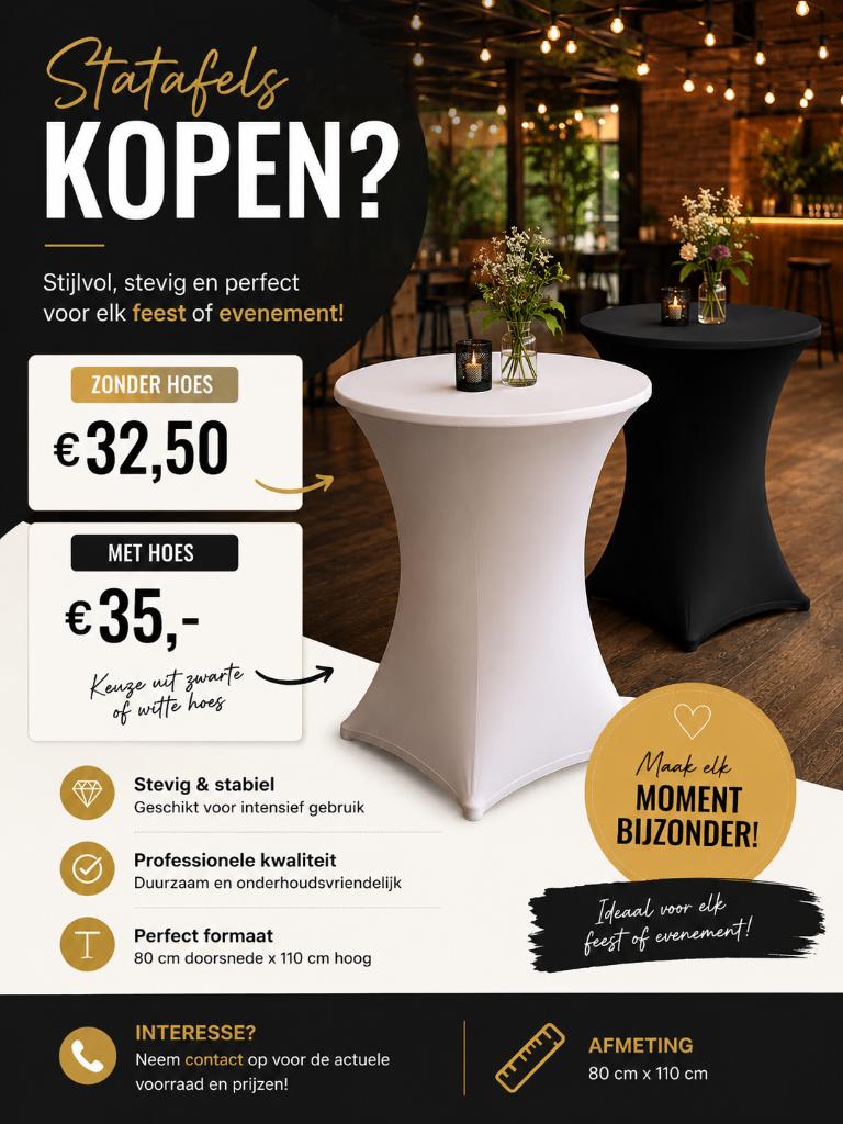 Statafel wit , 80cm bij 110cm, eventueel met zwarte hoes, Ophalen, Nieuw