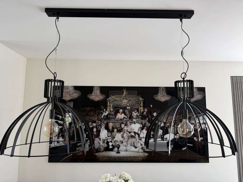 Moderne Zwarte Hanglampen Set - Industrieel Design, Huis en Inrichting, Lampen | Hanglampen, Ophalen of Verzenden, Zo goed als nieuw