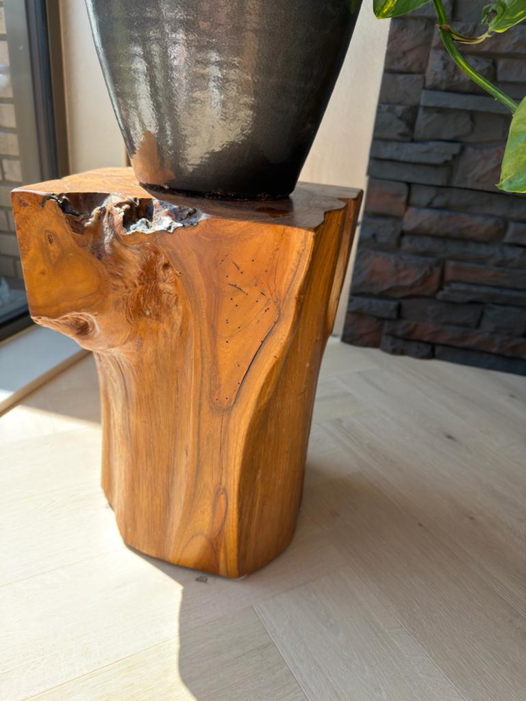 Massieve bijzettafel/plantentafel van eikenhout, Minder dan 45 cm, Minder dan 55 cm, Gebruikt, Ophalen of Verzenden