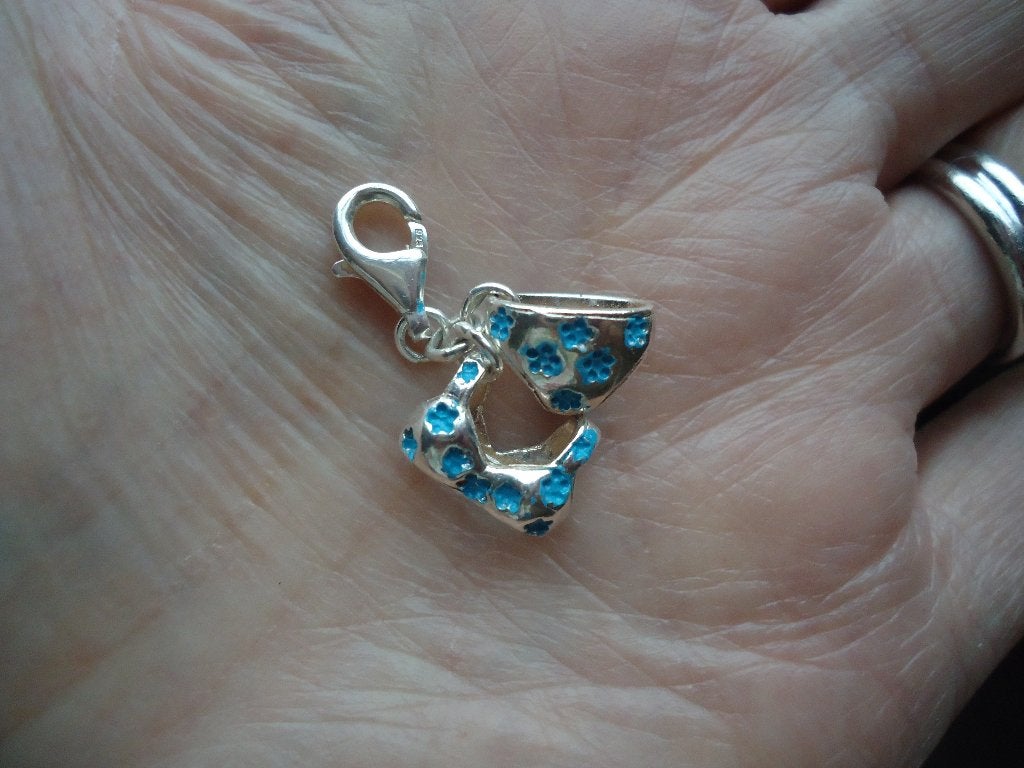 mooie echt zilveren hang on bedel bikini met blauw 925, Overige merken, Ophalen of Verzenden, Zo goed als nieuw, 1 bedel