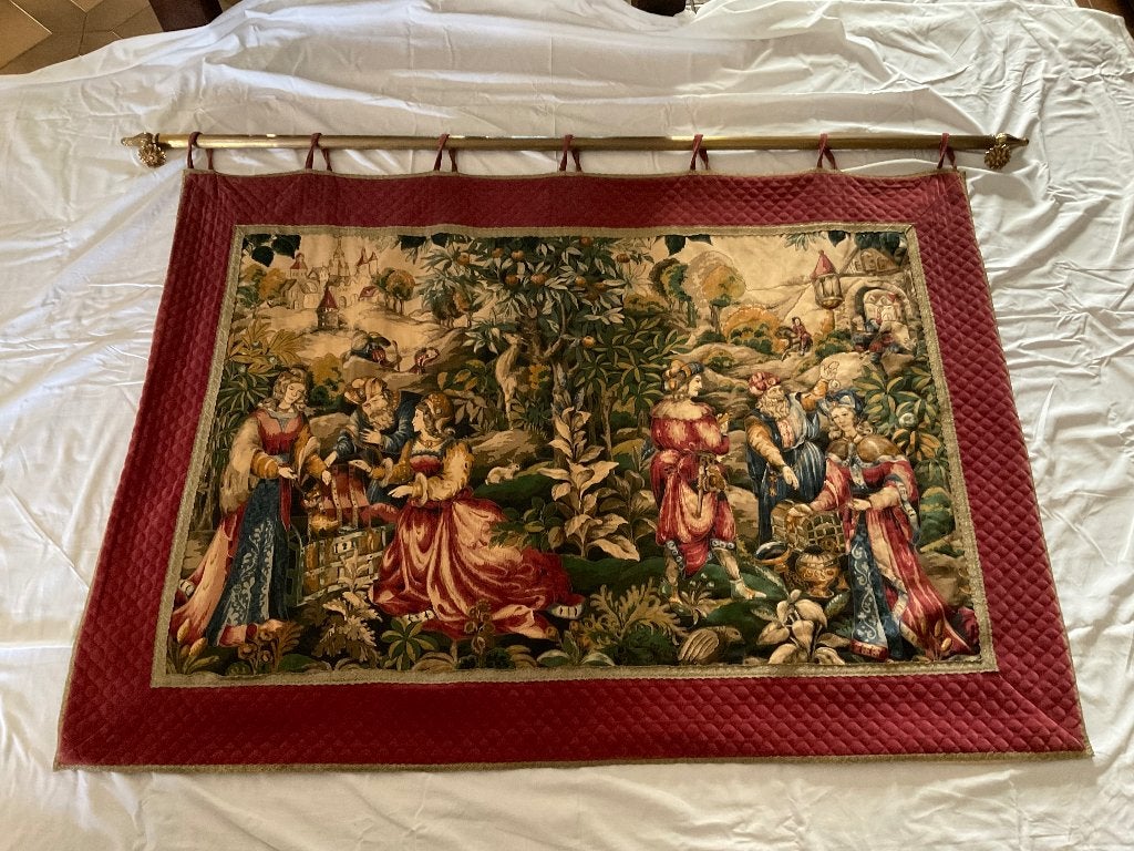 Wandtapijt / Gobelin met koperen stang / roede, Ophalen, Gebruikt, 50 tot 100 cm, 100 tot 150 cm