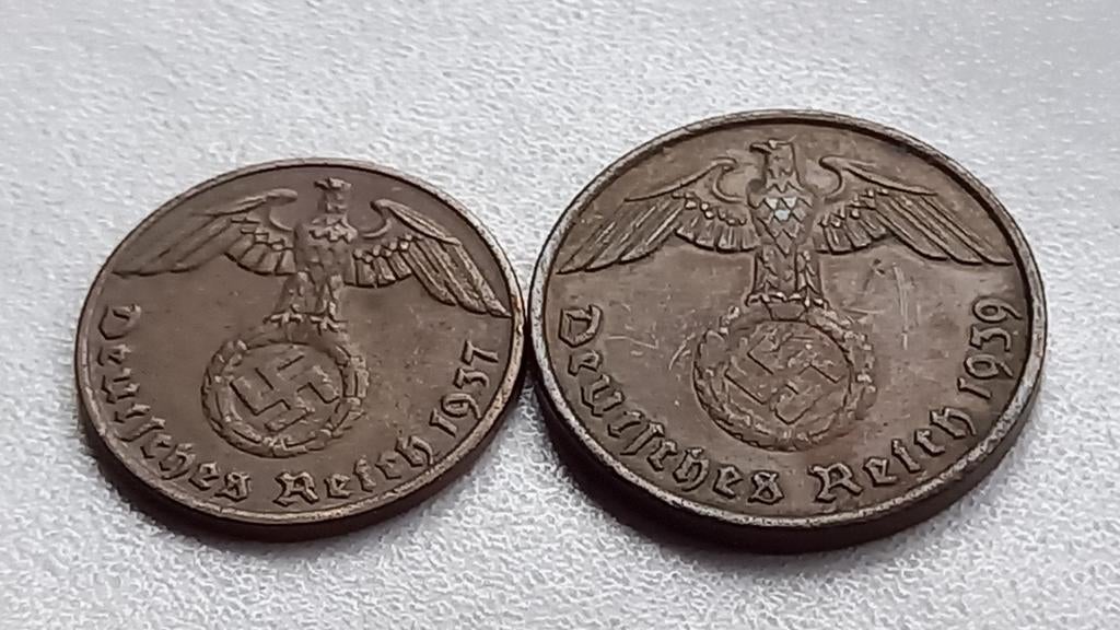 WO2 1 en 2 Reichspfennig brons nazi duitsland 1, Postzegels en Munten, Munten | Europa | Niet-Euromunten, Ophalen of Verzenden