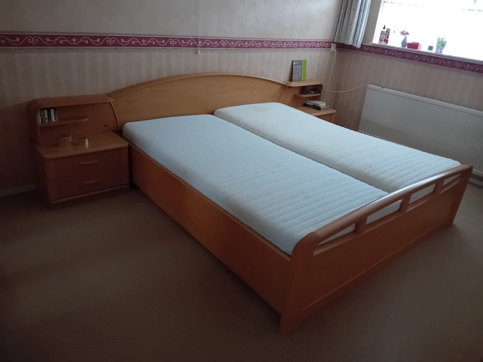 Ledikant 180x200 (Napoli blank eiken)+opbouw, nachtkastjes, Ophalen, Gebruikt, Tweepersoons, 180 cm