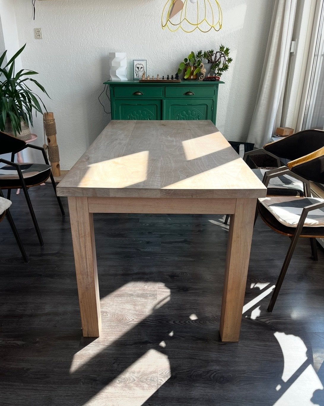 Massief Eiken Eettafel 166 x 80 cm, Ophalen, Gebruikt, Eikenhout, 50 tot 100 cm