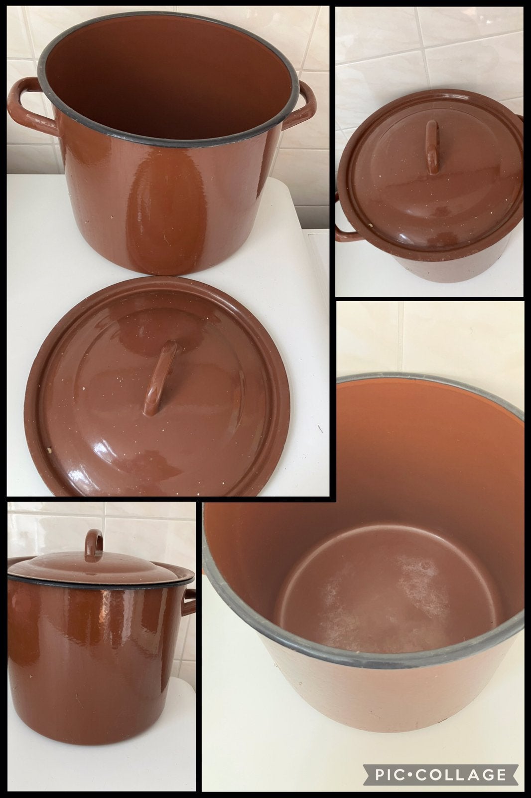 Z.g.a.n/hoge bruine pan met deksel/vintage van vroeger, Huis en Inrichting, Keuken | Potten en Pannen, Met deksel, Ophalen of Verzenden