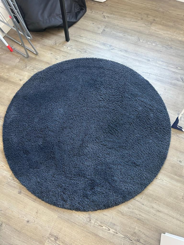 IKEA ADUM Rond Vloerkleed - blauw (130 cm), Ophalen, 100 tot 150 cm, Rond, Zo goed als nieuw