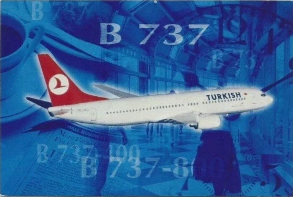 Turkish Airlines Boeing 737 ansichtkaart, Ophalen of Verzenden, Nieuw, Kaart, Foto of Prent