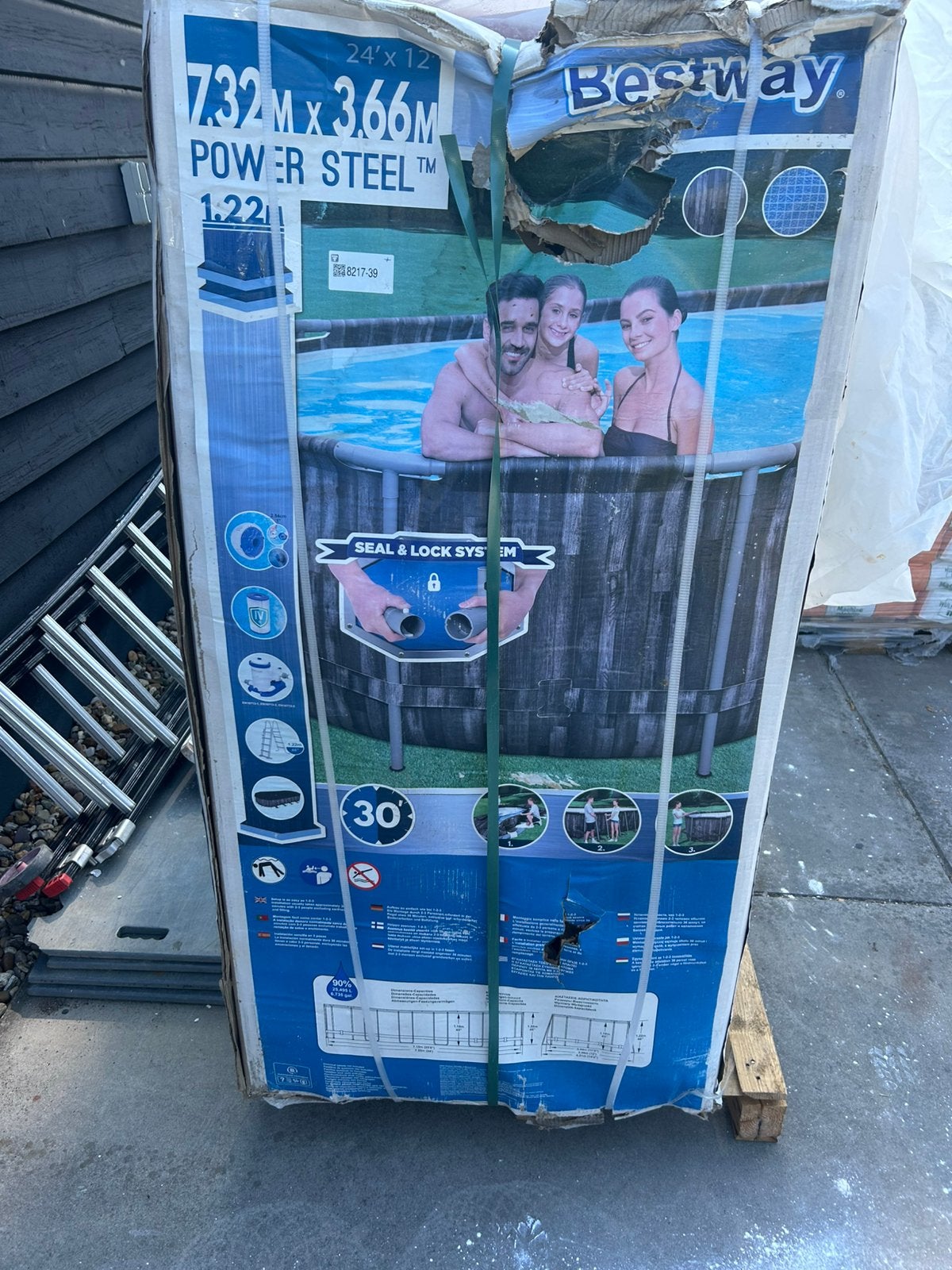 Nieuw groot zwembad compleet., 200 tot 300 cm, Zo goed als nieuw, Opzetzwembad, Rechthoekig