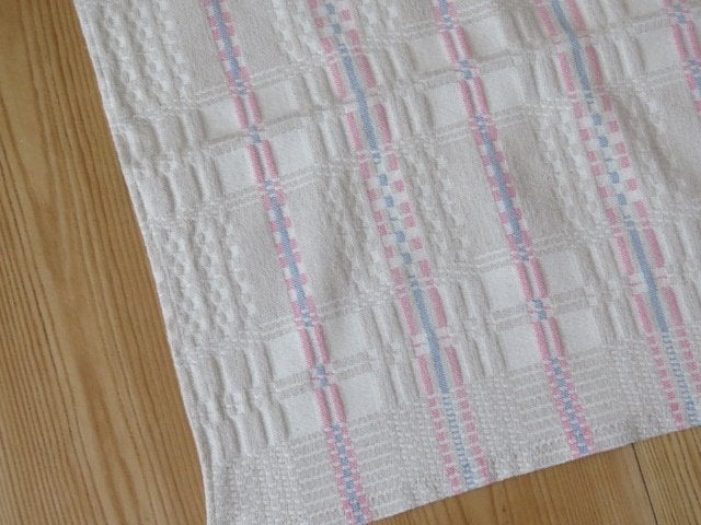 Prachtige oude handgeweven theedoek roze blauwe streepjes, Antiek en Kunst, Ophalen of Verzenden