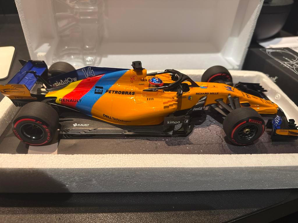 Mclaren F1 Fernando Alonso Abu Dhabi 2018 1:18, Hobby en Vrije tijd, Modelauto's | 1:18, Ophalen, Nieuw, Auto, MiniChamps