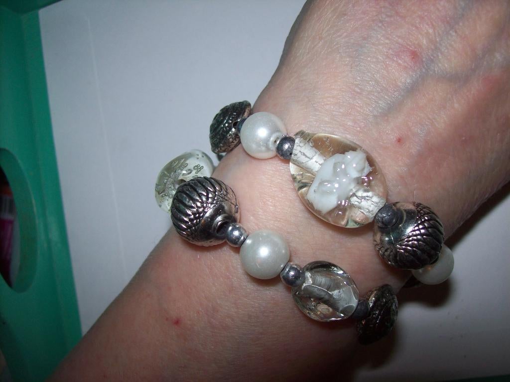 Armband Zilver Wit kleuren Parel Steen Kraal wikkelmodel, Overige materialen, Overige kleuren, Verzenden, Nieuw
