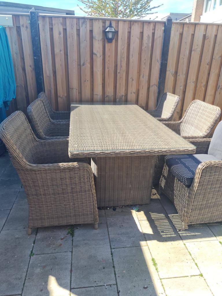 Complete tuinset met 4,5 of 6 stoelen, Tuin en Terras, Ophalen of Verzenden, Gebruikt