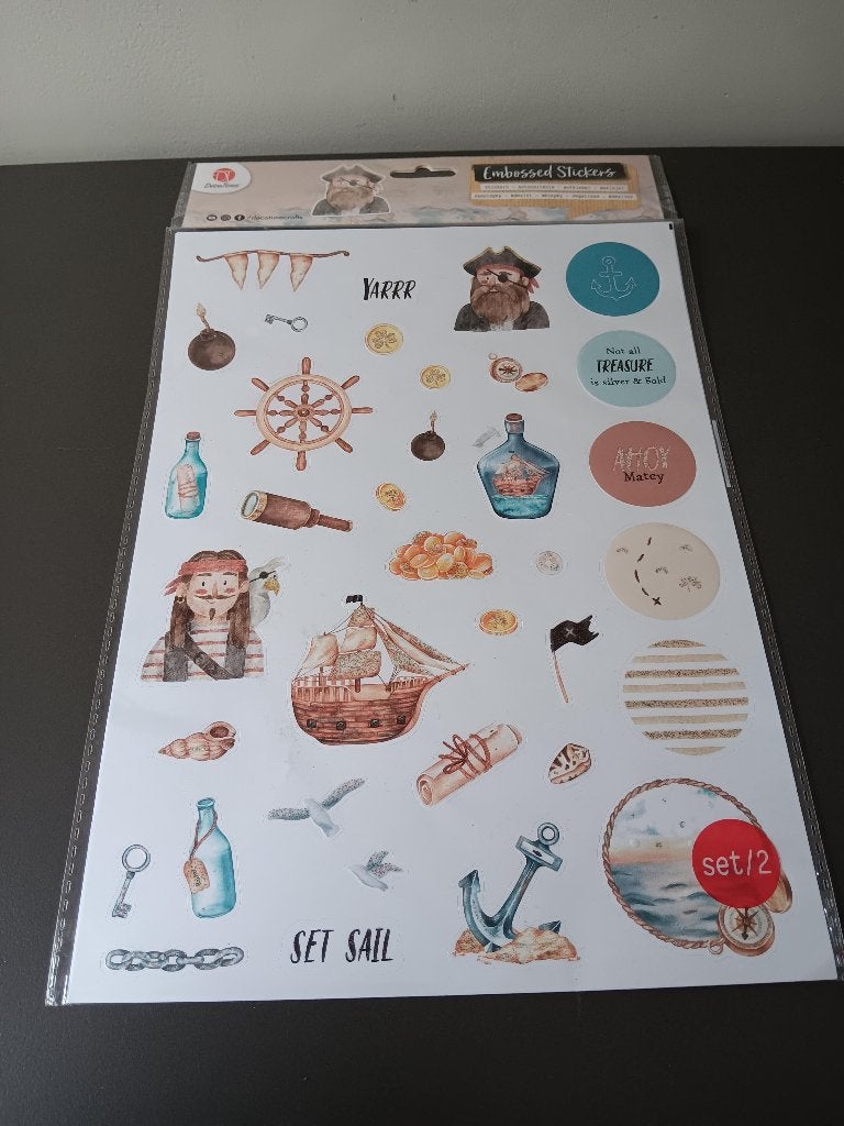 Embossed piratenstickers 2 stickervellen, Ophalen of Verzenden, Nieuw, Overige thema's, Overige typen