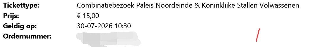 2 entree tickets Paleis Noordeinde, Twee personen