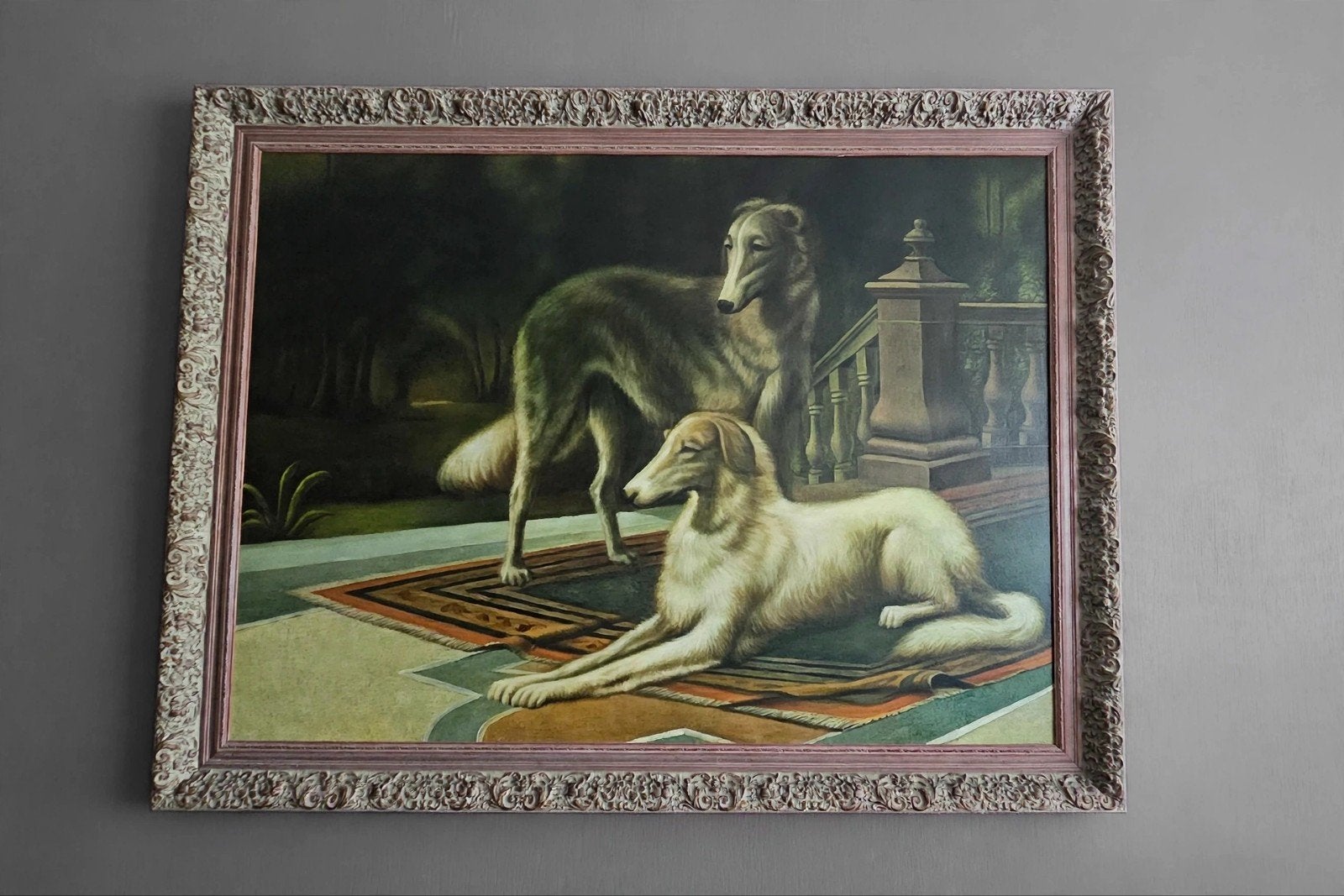 Otto Eerelman - 2 Borzois 120x160cm - Grote lijst, Antiek en Kunst, Kunst | Schilderijen | Klassiek, Ophalen of Verzenden