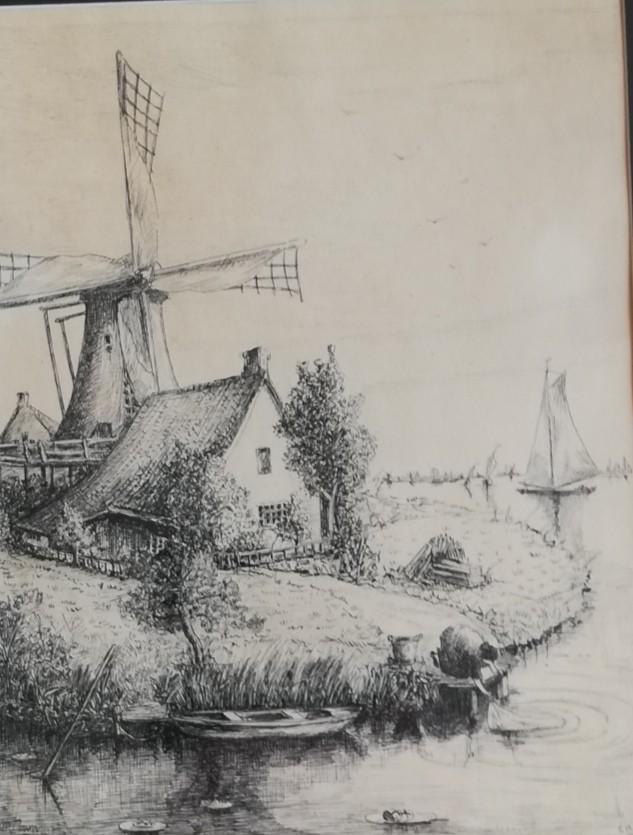 E. Blom, Wassende vrouw. Ca 1875/1900. Litho.  32/42 cm., Ophalen