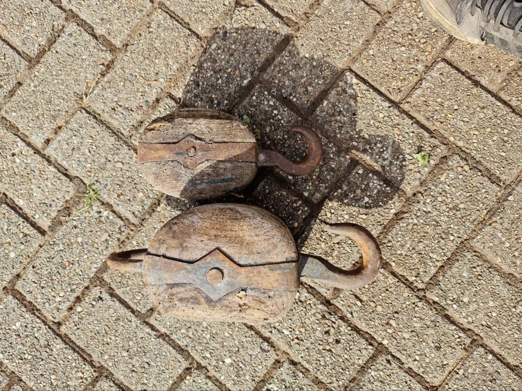 Oude houten boot katrollen - Set van 2, Watersport en Boten, Gebruikt, Onbekend, Ophalen of Verzenden, Onbekend