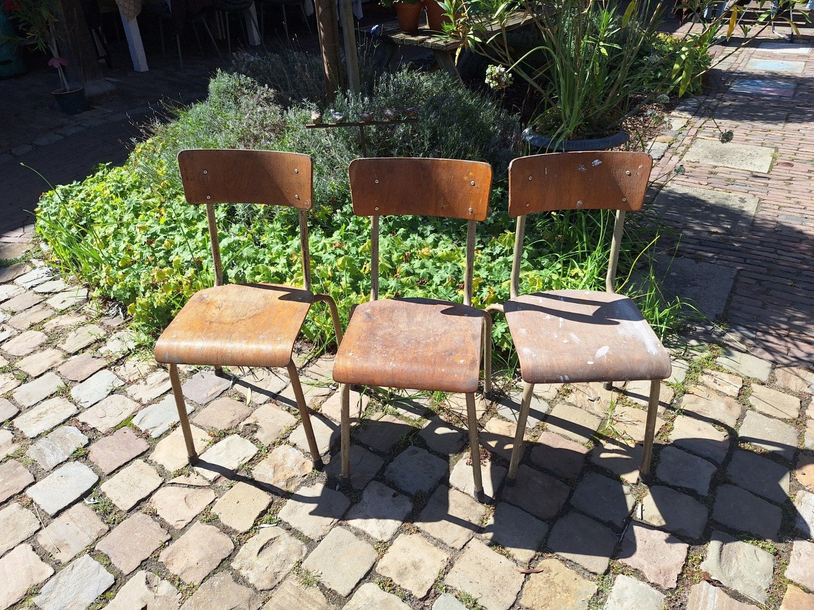 3 oude vintage schoolstoelen, Huis en Inrichting, Ophalen of Verzenden, Gebruikt