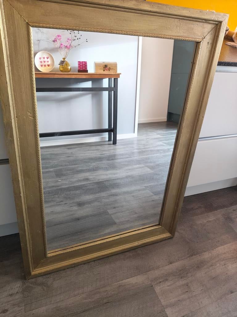 Prachtige spiegel met gouden, houten lijst, Ophalen, Gebruikt, 100 tot 150 cm, 75 tot 100 cm