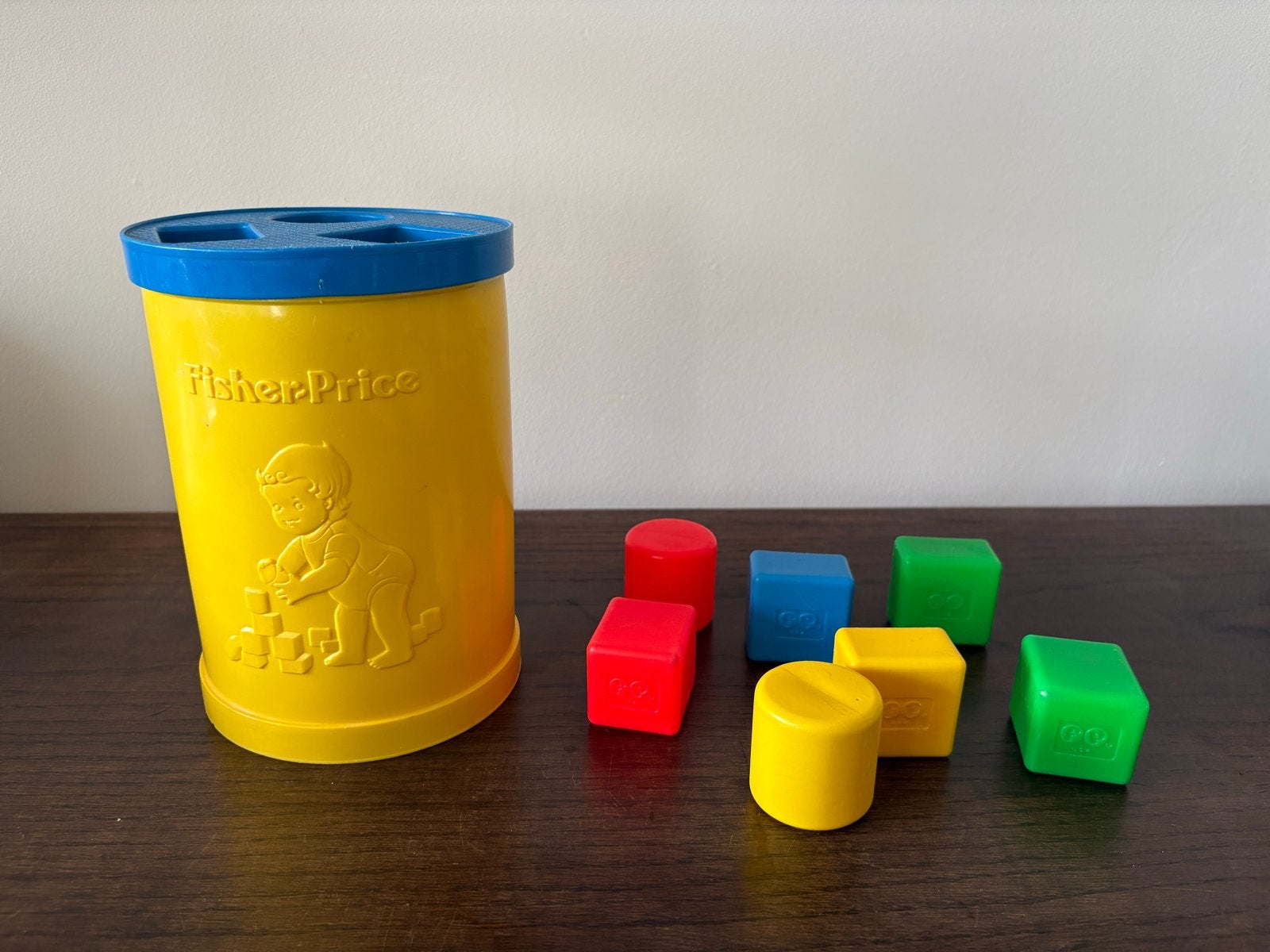 Vintage Fisher-Price ton met blokken, Ophalen of Verzenden, Gebruikt, Speelset