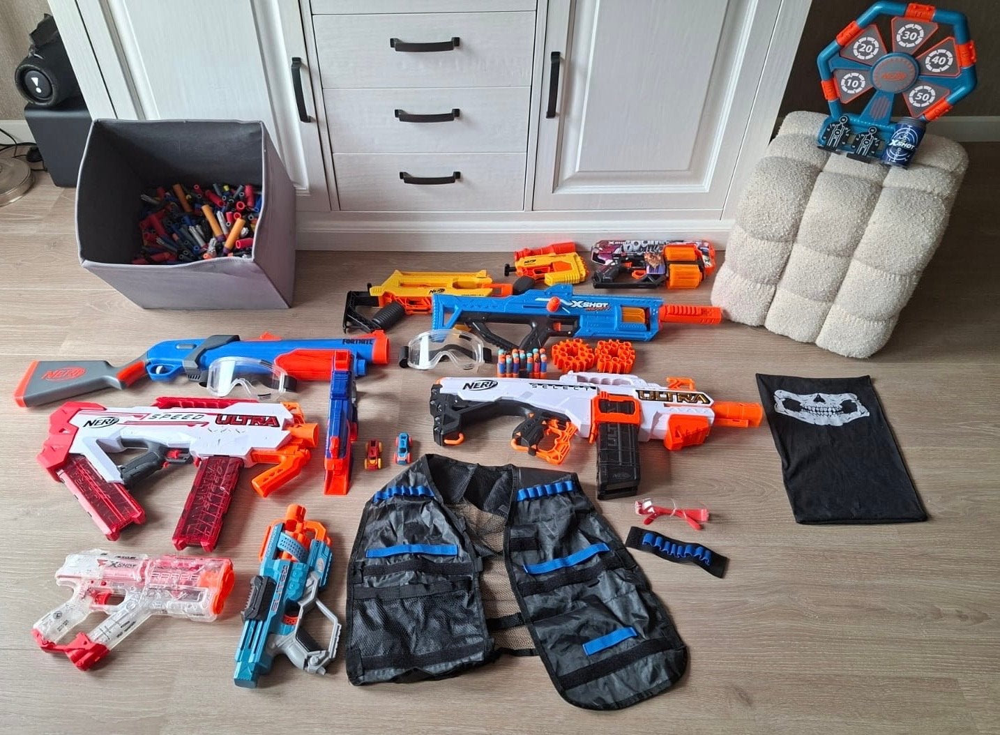 Grote Nerf en X-Shot Geweren Collectie met Accessoires, Ophalen, Gebruikt