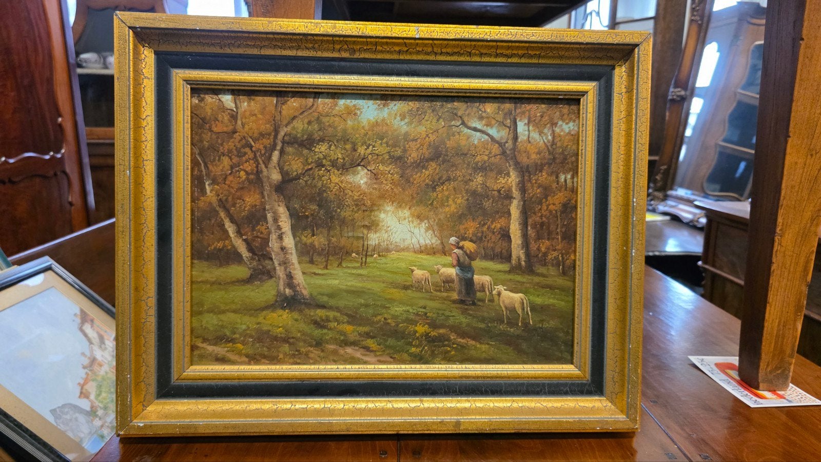 mooi antiek gesigneerd schilderij met schapen, Ophalen
