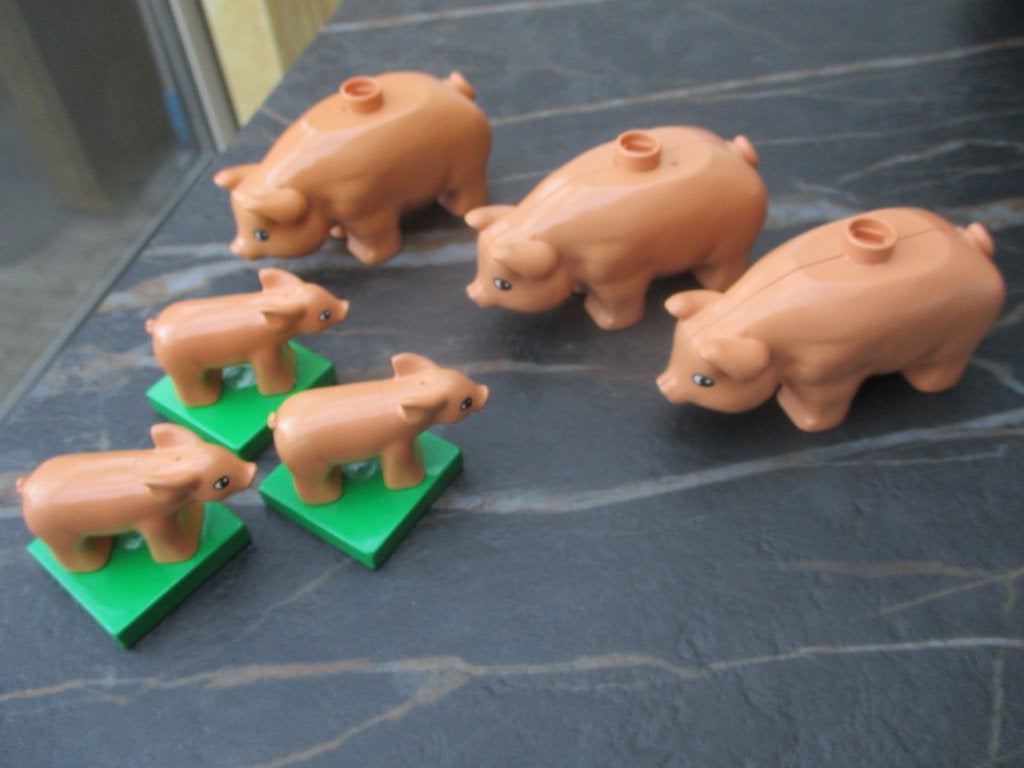 Lego Duplo 6 stuks dieren set : 3 varkens + 3 biggen, Ophalen of Verzenden, Zo goed als nieuw, Complete set, Duplo