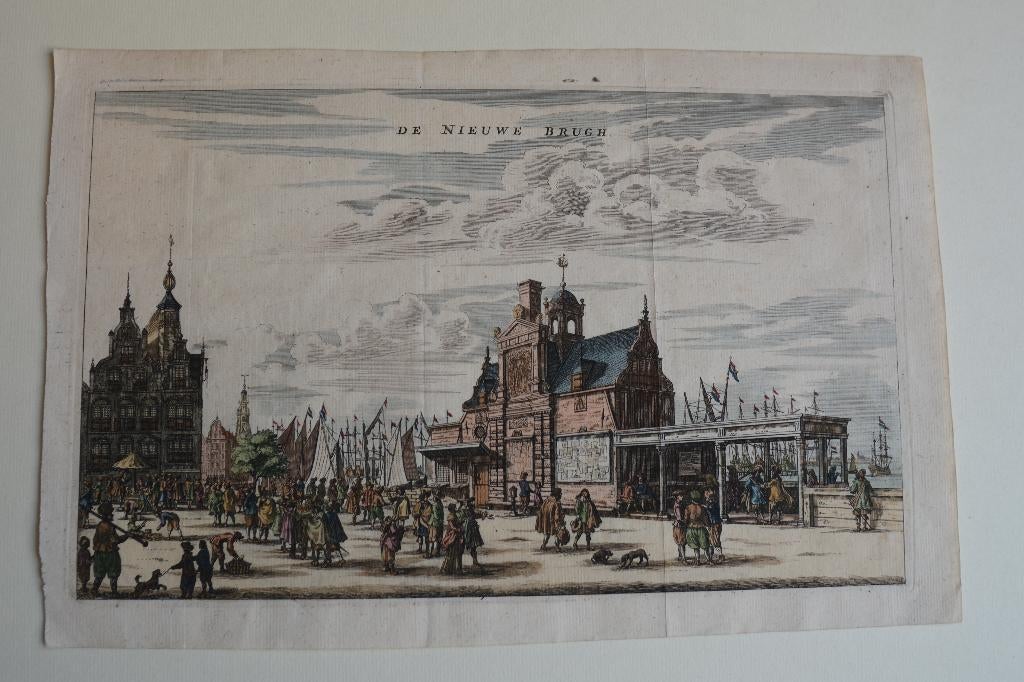 AMSTERDAM NIEUWE-BRUG IJ-ZIJDE P.H. KADE 1663 Gravure E29, Antiek en Kunst, Kunst | Etsen en Gravures, 18 cm, Verzenden, Stadsgezicht