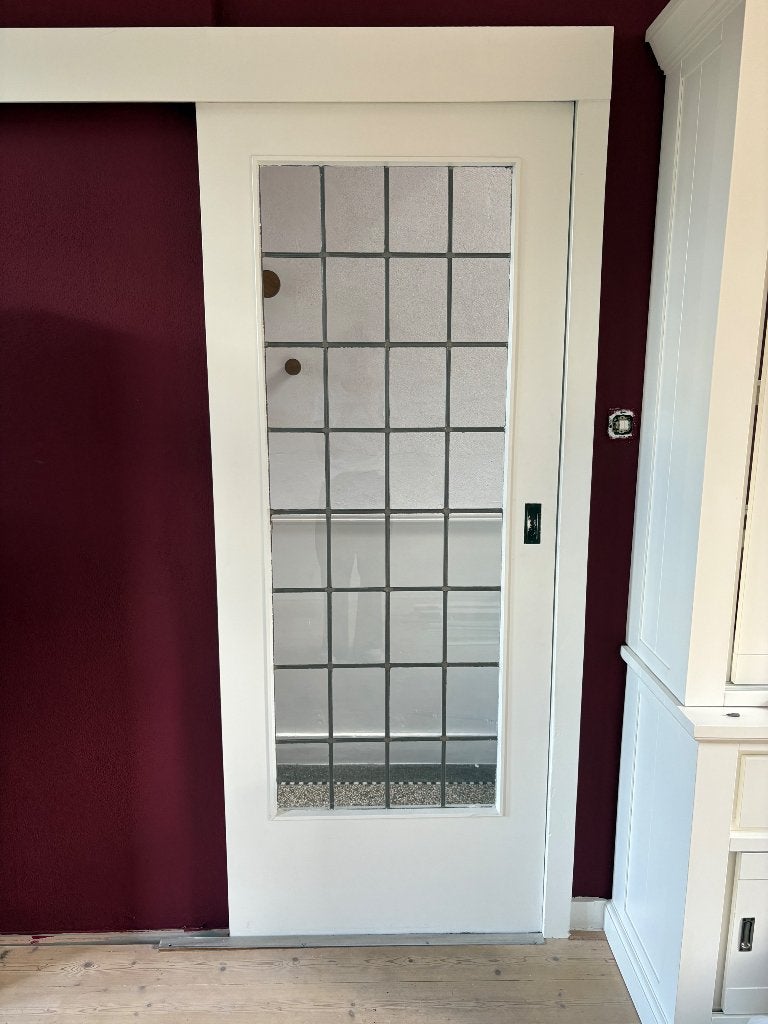 Witte klassieke binnendeur met glas-in-lood uitstraling, Ophalen, Gebruikt, 80 tot 100 cm, Binnendeur