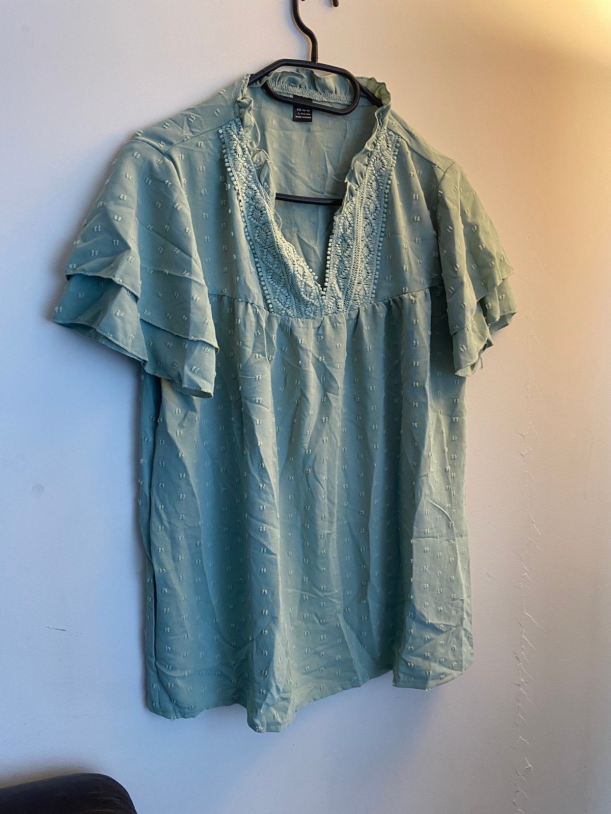 Shein blouse met ruches en kant, maat L, Maat 42/44 (L), Nieuw, Ophalen of Verzenden, Korte mouw