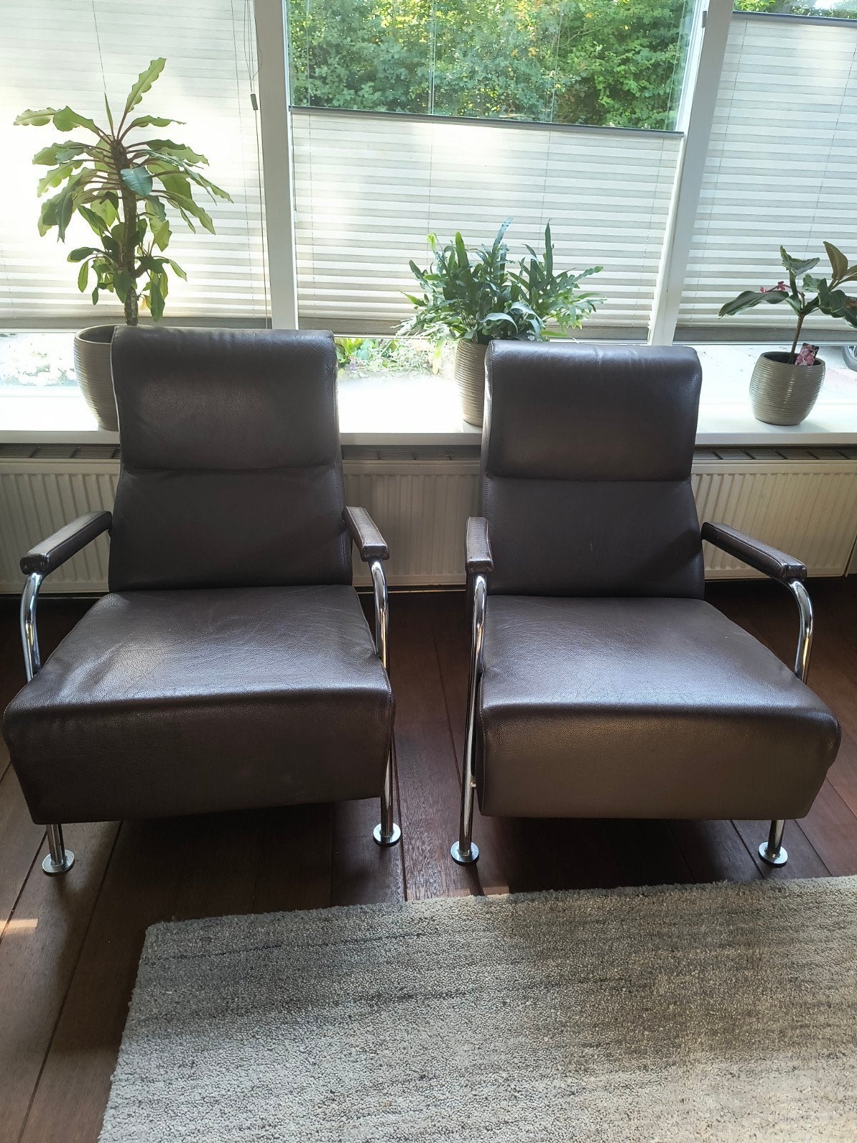 Topform fauteuils leer donker bruin, Gebruikt, Ophalen of Verzenden, 50 tot 75 cm, Leer