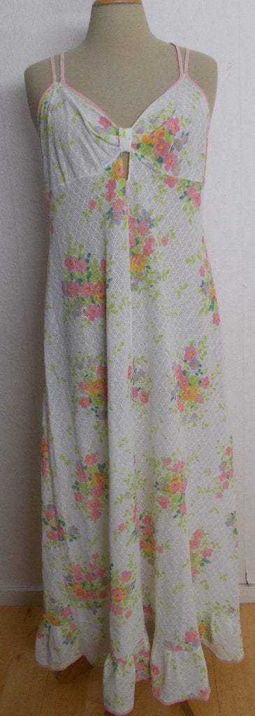 Vintage maxi print (slaap) dress! L, Maat 42/44 (L), Zo goed als nieuw, Onder de knie, Meerkleurig