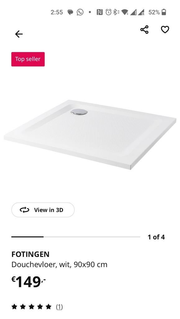 Douchevloer IKEA FOTINGEN en porseleinen wastafel, Doe-het-zelf en Verbouw, Sanitair, Ophalen, Nieuw, Wastafel