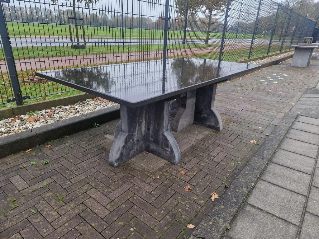 Tuintafel hardsteen poten met shanxi blad, Ophalen, Zo goed als nieuw, Rechthoekig, Overige materialen