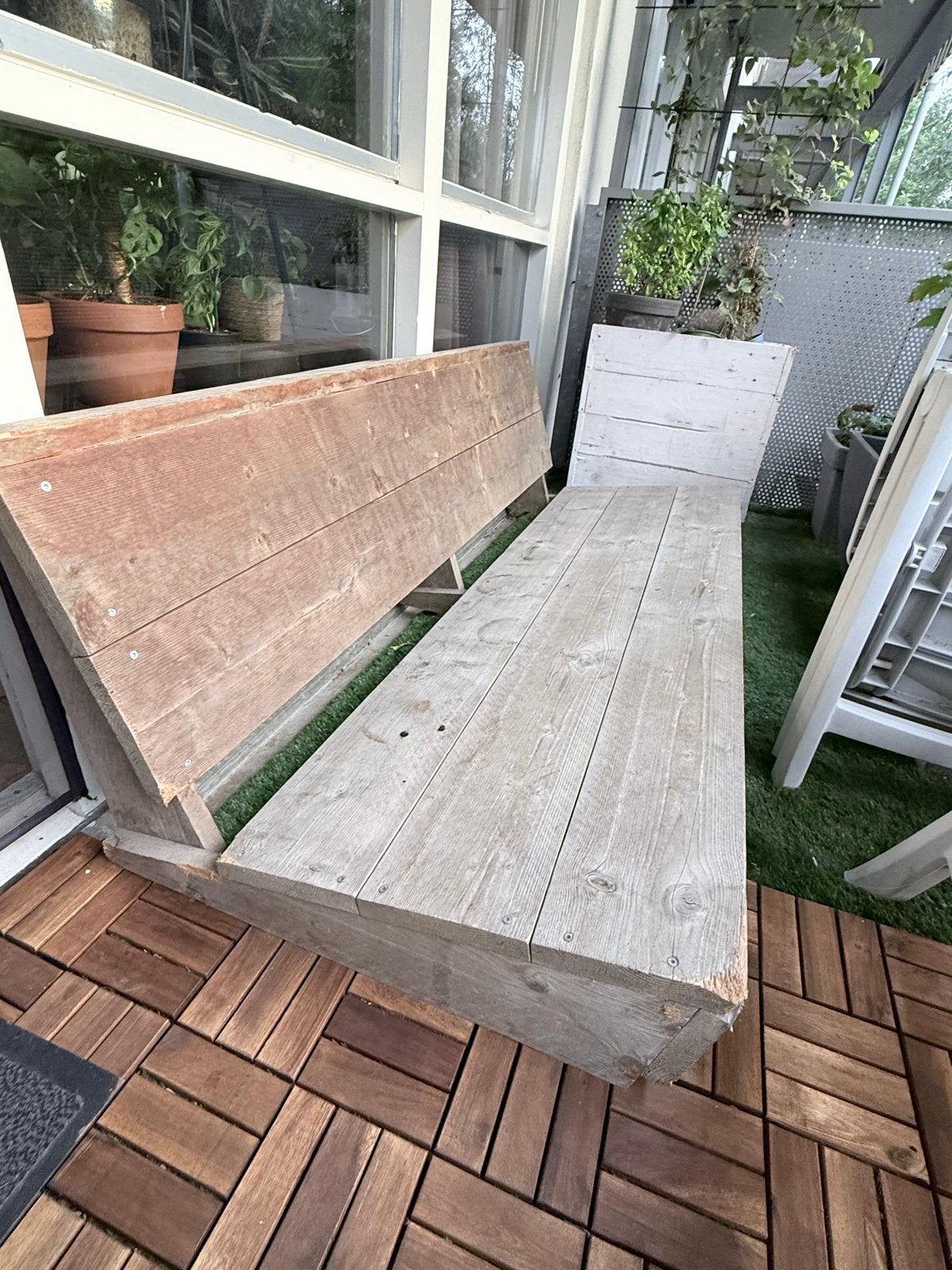 Steigerhouten bankje op maat - 1.80m breed, Ophalen, Gebruikt, Hout