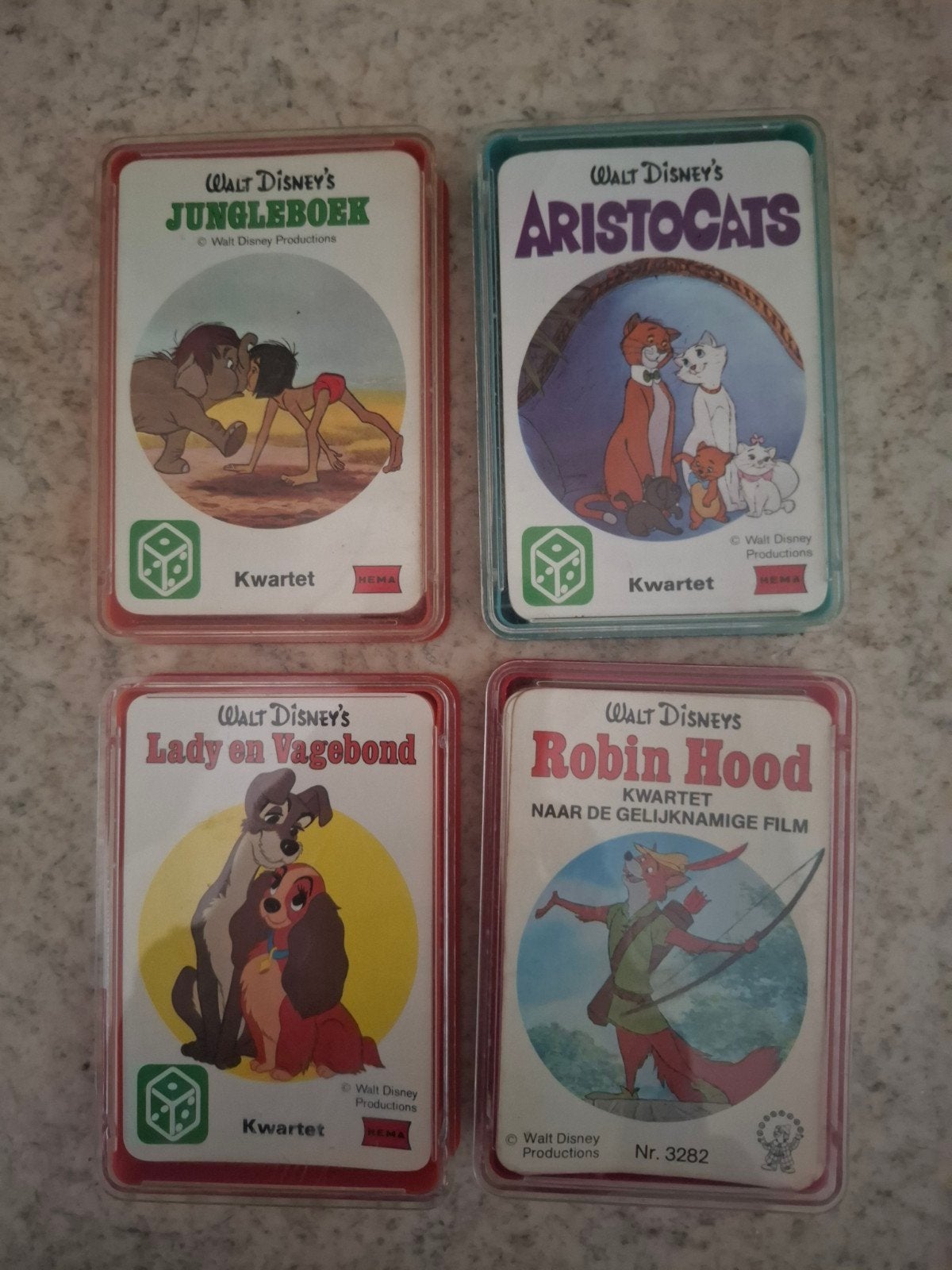 Disney Kwartetten Jungleboek, Aristocats, Lady, Drie of vier spelers, Ophalen of Verzenden, Gebruikt, HEMA, Walt Disney Productions