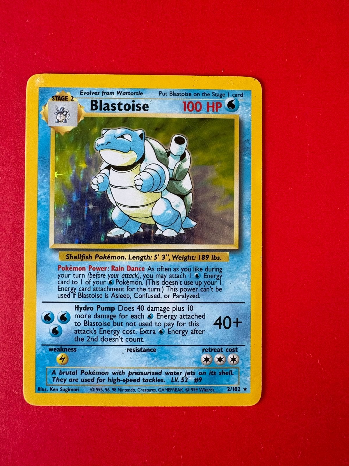 Pokémon Blastoise 2/102 Base Set Holo -, Ophalen of Verzenden, Gebruikt, Losse kaart, Foil