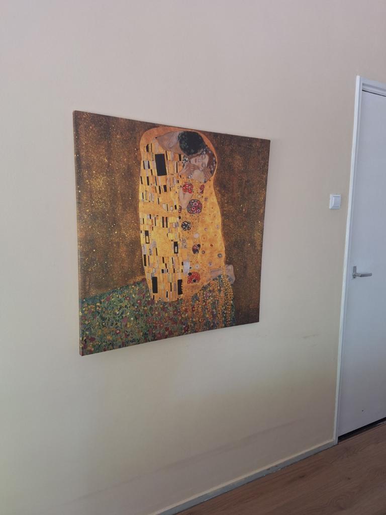 Canvas schilderij 'De Kus' van Gustav Klimt, Ophalen