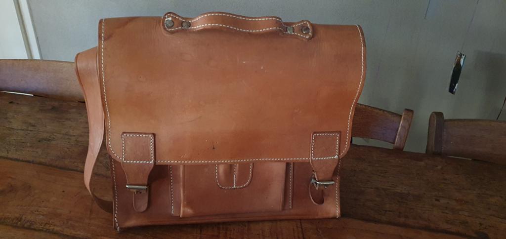 Vintage lederen tas ruitertas bruin cognac met vakken, Ophalen of Verzenden, Huis en Inrichting