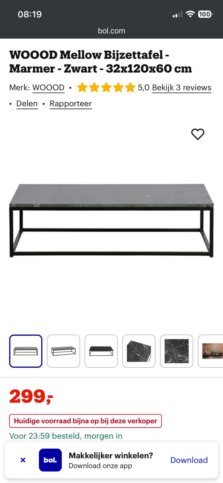 Woood salontafel marmerlook, Ophalen, Zo goed als nieuw, Rond, 50 tot 100 cm