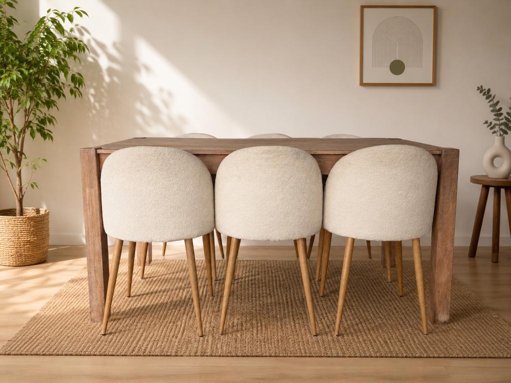 Tafelset met 6 Teddy Stoelen - Eikenhout & Bouclé, Ophalen, Gebruikt