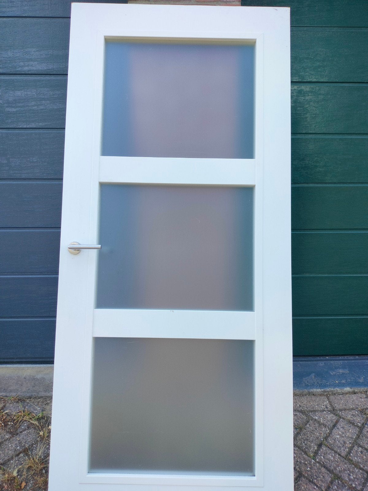 Witte binnendeur met matglas panelen, Ophalen, Gebruikt, Binnendeur, 200 tot 215 cm