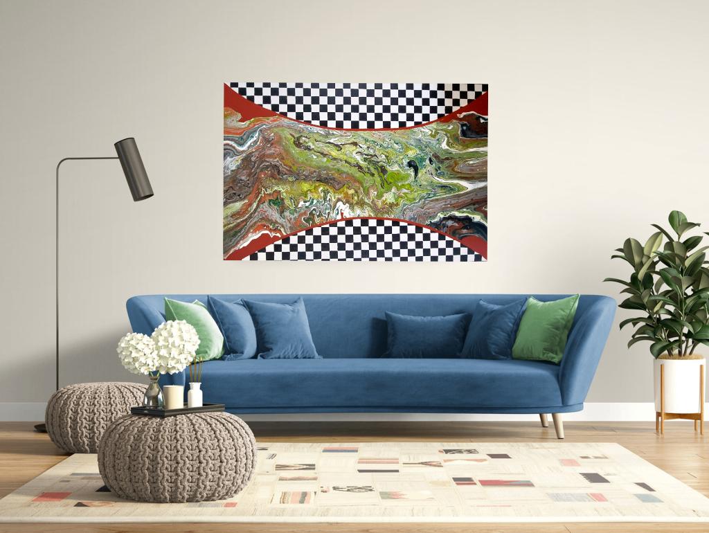 schilderij gegoten uniek pouring art kunst canvas handmade, Ophalen of Verzenden, Zo goed als nieuw, Schilderij, 75 cm of meer