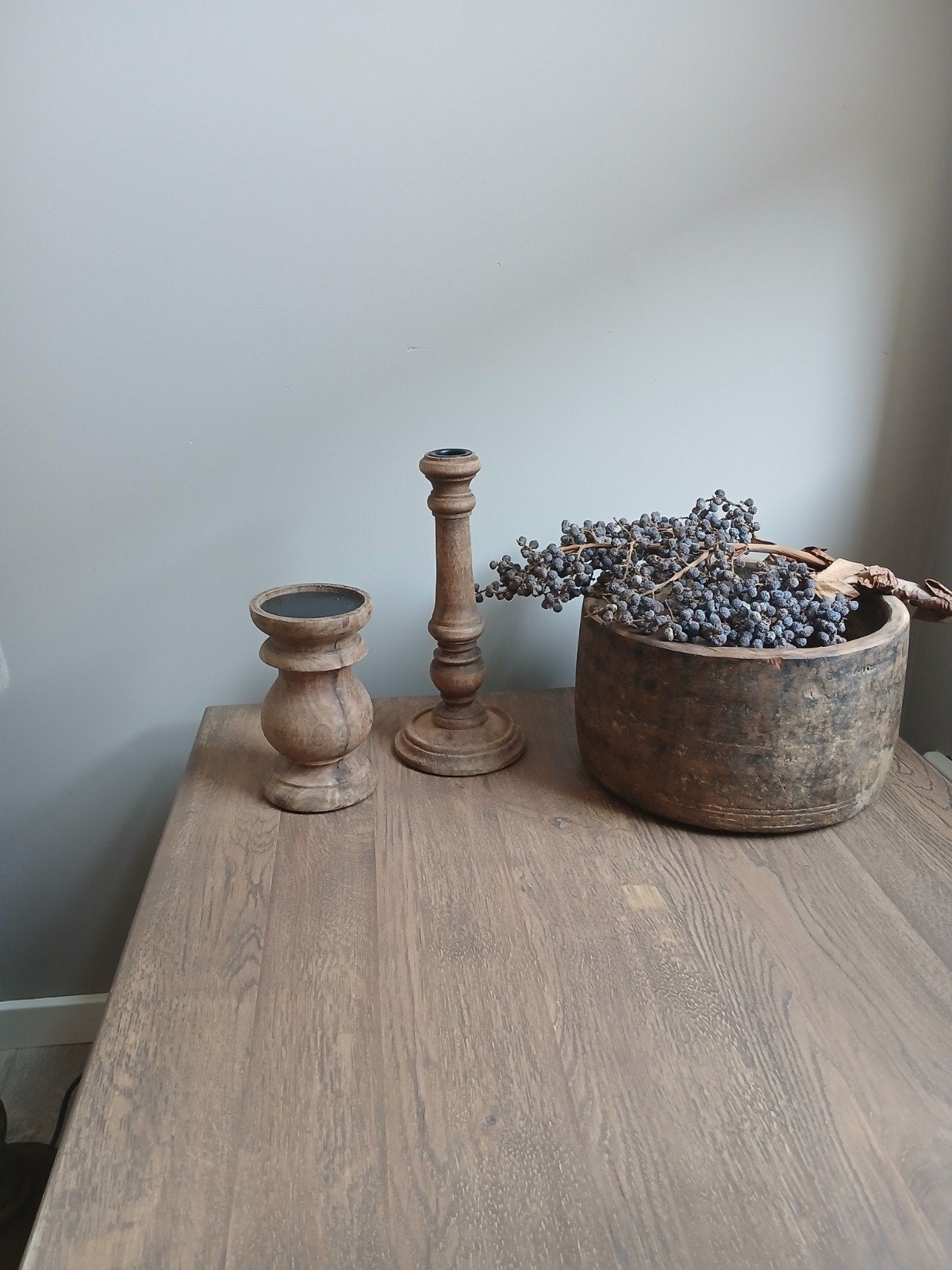 Set van 2 houten kaarsenstandaards, Antiek en Kunst, Ophalen of Verzenden