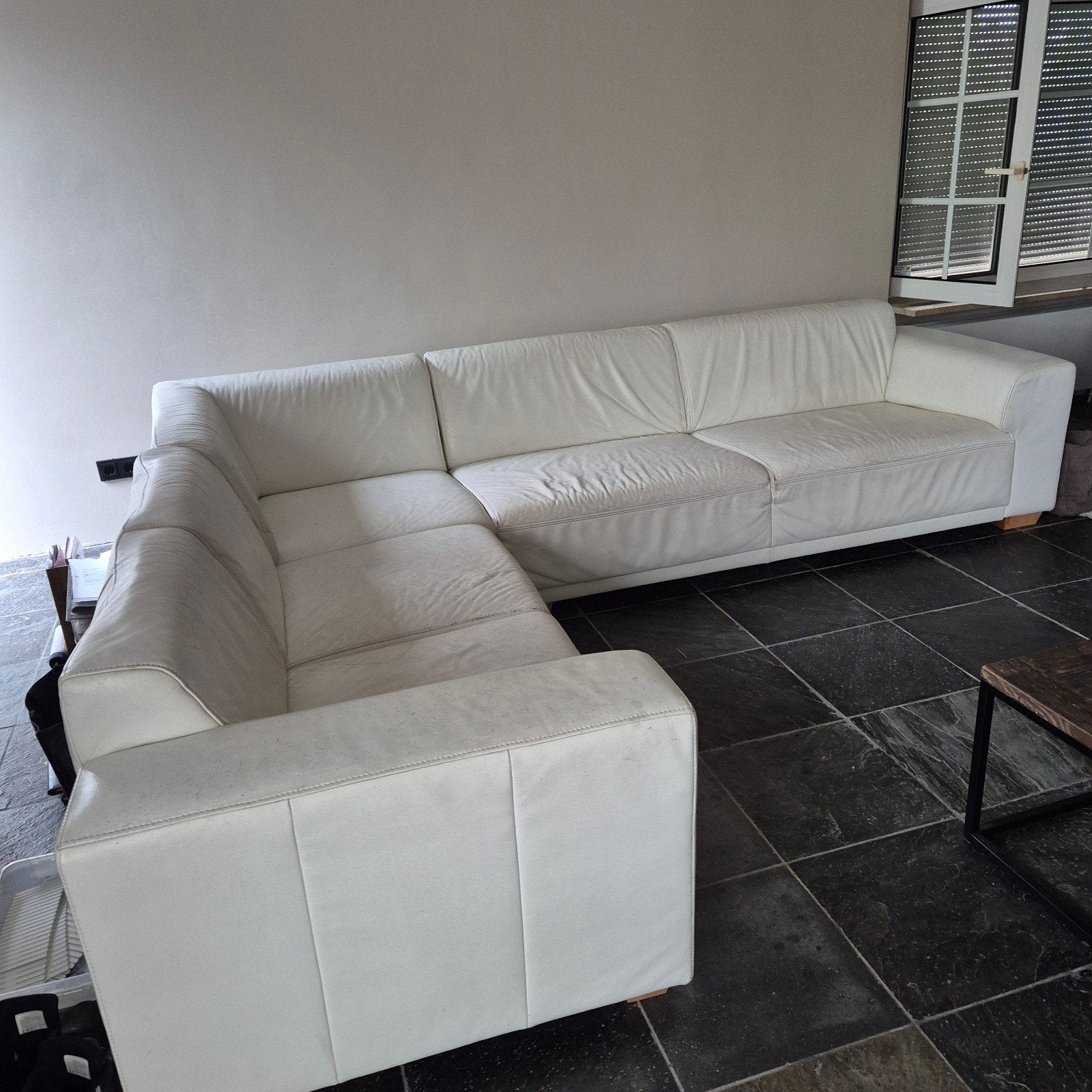 GRATIS hoekbank Montel wit leer, Ophalen, Gebruikt, Leer